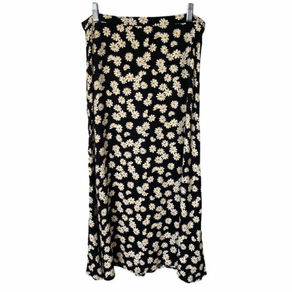 REFORMATION Bea Daisy Daisies Midi Skirt Black 8